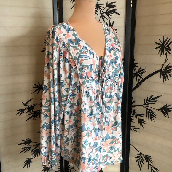 Shewin Womens Casual Boho Floral Print Long Sleeve Blouse Top Plus Size 2XL - Picture 3 of 12